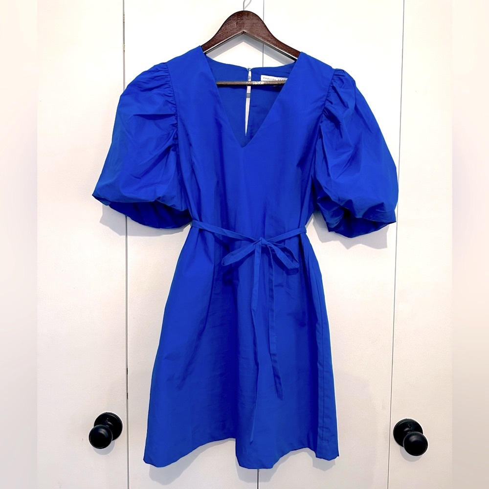 English Factory Blue Puff Sleeve Mini Dress
